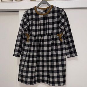 ZARA Baby Buffalo Checker Dress with Mustard Color Trim  & bows 4-5 Yr